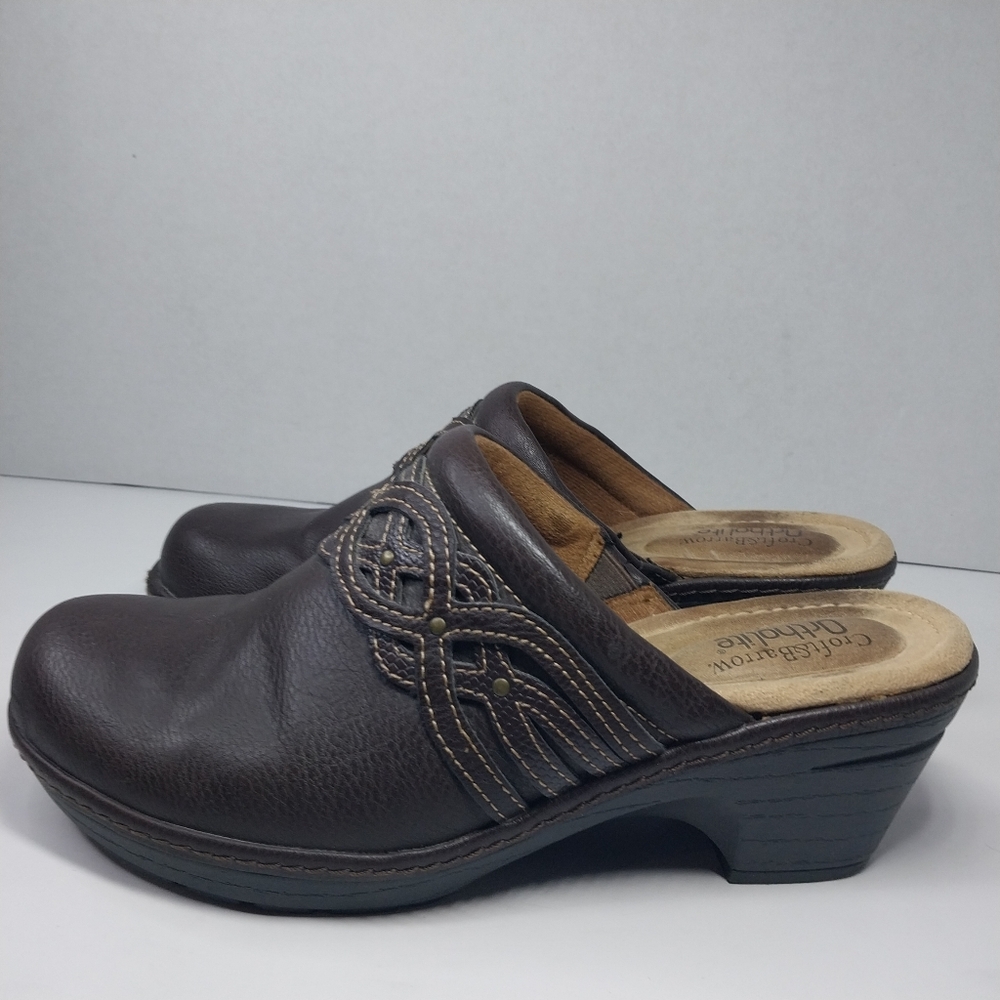 Croft & Barrow Ortholite Damebrown Sz 7 M Faux Leather Brown Slip on Clog Shoes - Picture 4 of 12